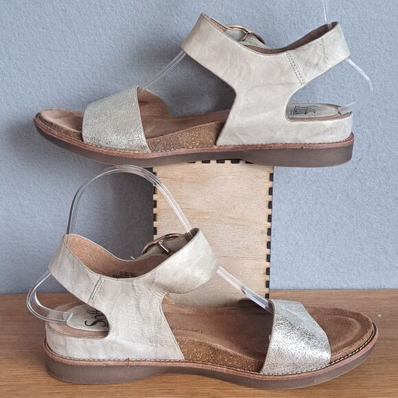 Sofft Bali Women 8 Silver Leather Slingback Open Toe Low Heel Sandals - Picture 6 of 12